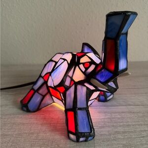 Vintage Elephant Table Lamp Tiffany Style Stained Glass Blue Desk Night Light